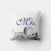 Navy Blue Seashells Mr. en mevrouw Pillow set of T Kussen (Voorkant)