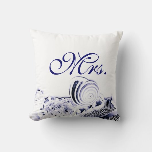 Navy Blue Seashells Mr. en mevrouw Pillow set of T Kussen (Voorkant)