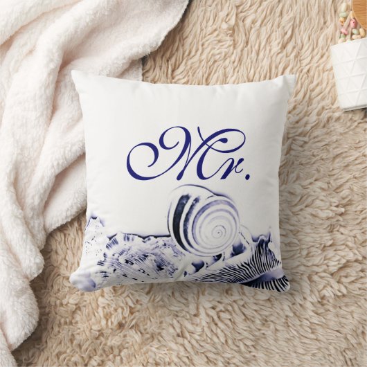 Navy Blue Seashells Mr. en mevrouw Pillow set of T Kussen (Deken)