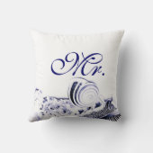 Navy Blue Seashells Mr. en mevrouw Pillow set of T Kussen (Achterkant)