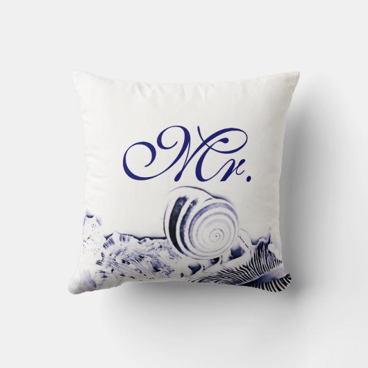 Navy Blue Seashells Mr. en mevrouw Pillow set of T Kussen (Achterkant)