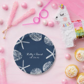 Navy Blue Seashells Summer Beach Weddenschap Papieren Bordje (Feest)