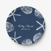Navy Blue Seashells Summer Beach Weddenschap Papieren Bordje (Voorkant)