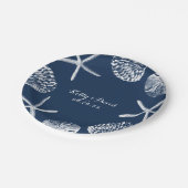 Navy Blue Seashells Summer Beach Weddenschap Papieren Bordje (Gekanteld)