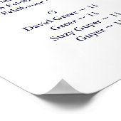 NAVY BLUE SEATING CHART, ALFABETISCH POSTER (Hoek)