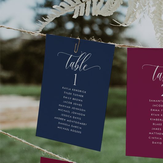 Navy Blue Seating Plan-kaarten met gastnamen