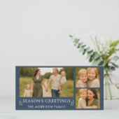 Navy Blue Seizoensgroeten Foto Botanisch Feestdagenkaart (Staand voorkant)