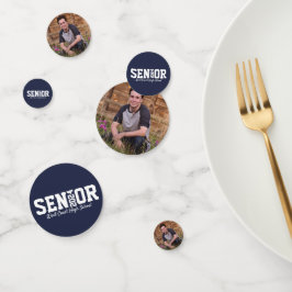 Navy Blue Senior Afstuderen Block Letter Foto Confetti