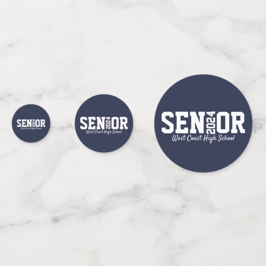 Navy Blue Senior Afstuderen Block Letter Foto Confetti (Achterkanten)
