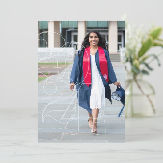 Navy Blue Senior Foto Afstuderen Aankondiging (Staand voorkant)