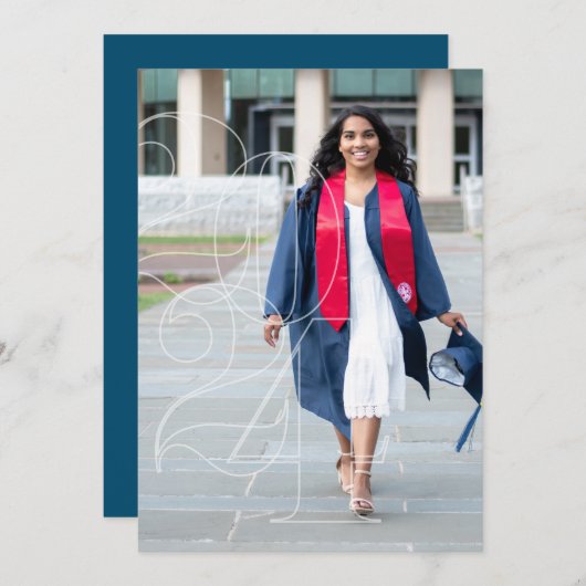 Navy Blue Senior Foto Afstuderen Aankondiging (Voorkant / Achterkant)