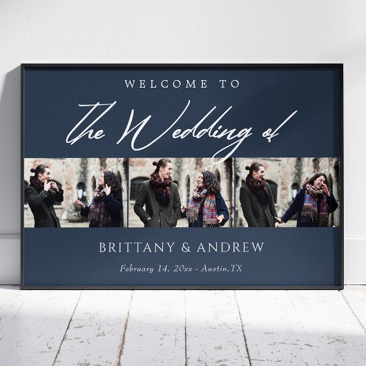 Navy Blue Serenity: Gepersonaliseerde bruiloft Wel Poster