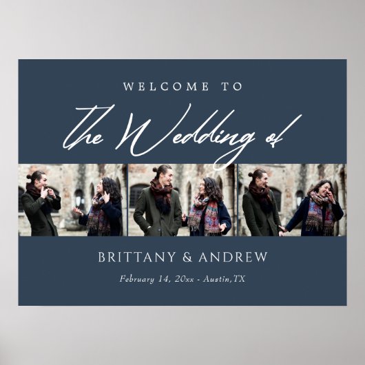 Navy Blue Serenity: Gepersonaliseerde bruiloft Wel Poster (Voorkant)