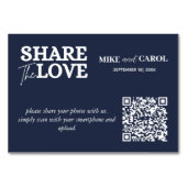 Navy Blue Share The Love Photo Qr Code Weddenschap Kaart (Voorkant)