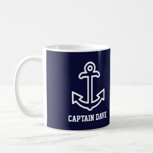 Navy Blue Ship Anchoor Personalized Mug Koffiemok (Links)