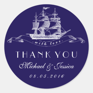 Navy Blue  Ship Hartelijk dank voor uw weddenschap Ronde Sticker