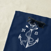 Navy Blue Ship Nautical Anchor & Rope Monogram Strandlaken (In situ)