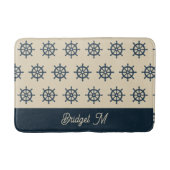 navy blue ship wheel & Monogram Beige Coastal home Badmat (Voorkant)