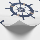 Navy Blue Ship Wheel Nautical Cadeaupapier (Hoek)
