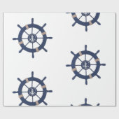 Navy Blue Ship Wheel Nautical Cadeaupapier (Vlak)