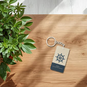 navy blue ship wheel with Name and Coordinates Sleutelhanger
