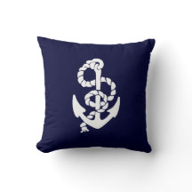 Navy Blue Ships Anchor Nautical Sierkussen
