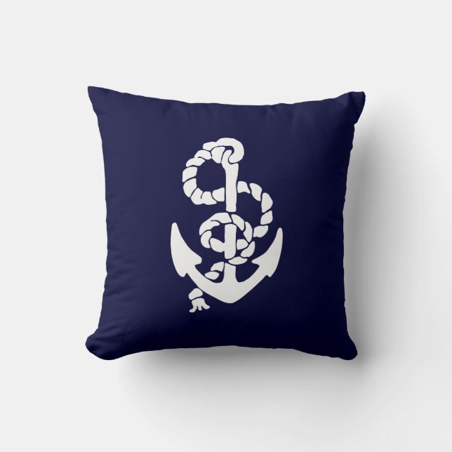 Navy Blue Ships Anchor Nautical Sierkussen (Voorkant)