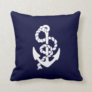 Navy Blue Ships Anchor Nautical Sierkussen