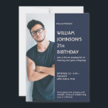 Navy Blue Sidebar Foto 21st Birthday, uitnodiging<br><div class="desc">Ontworpen door de Arty Apples</div>