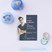 Navy Blue Sidebar Foto 21st Birthday, uitnodiging Flyer (Enkel)