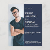 Navy Blue Sidebar Foto 21st Birthday, uitnodiging Flyer (Voorkant)
