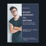 Navy Blue Sidebar Foto 21st Birthday, uitnodiging Flyer<br><div class="desc">Ontworpen door de Arty Apples</div>