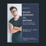 Navy Blue Sidebar Foto 21st Birthday, uitnodiging Flyer<br><div class="desc">Ontworpen door de Arty Apples</div>