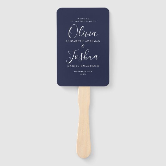 Navy Blue Signature Script Joodse Bruiloft Handwaaier (Voorkant)