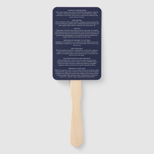 Navy Blue Signature Script Joodse Bruiloft Handwaaier (Achterkant)