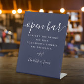 Navy Blue Signature Script Open Bar Reclamebord Met Voetstuk