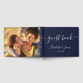 Navy Blue Signature Script Photo Wedding Gastenboek (Volledig)