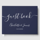 Navy Blue Signature Script Photo Wedding Gastenboek (Voorkant)