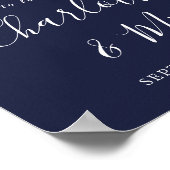 Navy Blue Signature Script Weddenschap Welkom Poster (Hoek)