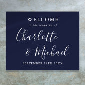 Navy Blue Signature Script Weddenschap Welkom Poster