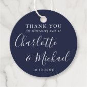 Navy Blue Signature Script Wedding Dank je wel Bedankjes Labels (Voorkant)