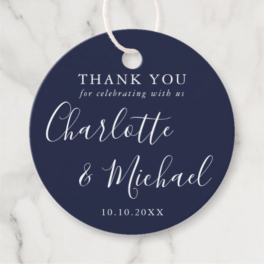 Navy Blue Signature Script Wedding Dank je wel Bedankjes Labels (Voorkant)