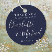 Navy Blue Signature Script Wedding Dank je wel Bedankjes Labels