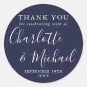 Navy Blue Signature Wedding Favor Thank You  Ronde Sticker (Voorkant)