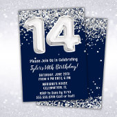 Navy Blue Silver 14e verjaardagsfeest Kaart