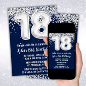 Navy Blue Silver 18e verjaardagsfeest Kaart