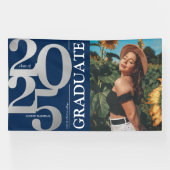 Navy Blue Silver 2025 Afstuderen Foto Afstuderen Spandoek (Horizontaal)