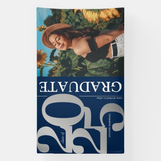 Navy Blue Silver 2025 Afstuderen Foto Afstuderen Spandoek (Verticaal)