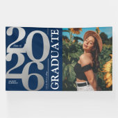 Navy Blue Silver 2025 Afstuderen Foto Afstuderen Spandoek (Horizontaal)
