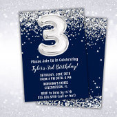 Navy Blue Silver 3e verjaardagsfeest uitnodiging